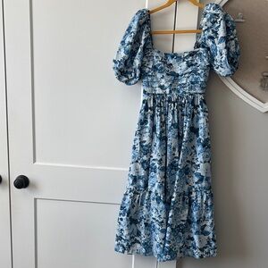 Abercrombie & Fitch Blue White Floral Midi Dress